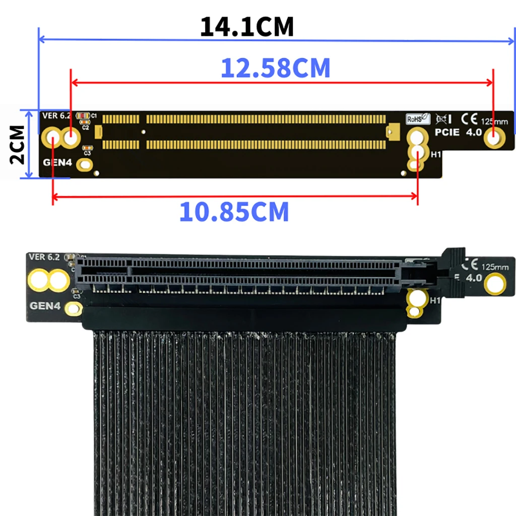 Cable elevador PCIE 4,0 X16, Cable de extensión de tarjeta gráfica de 270 grados, extensor blindado elevador de tarjeta de expansión PCI Express GPU