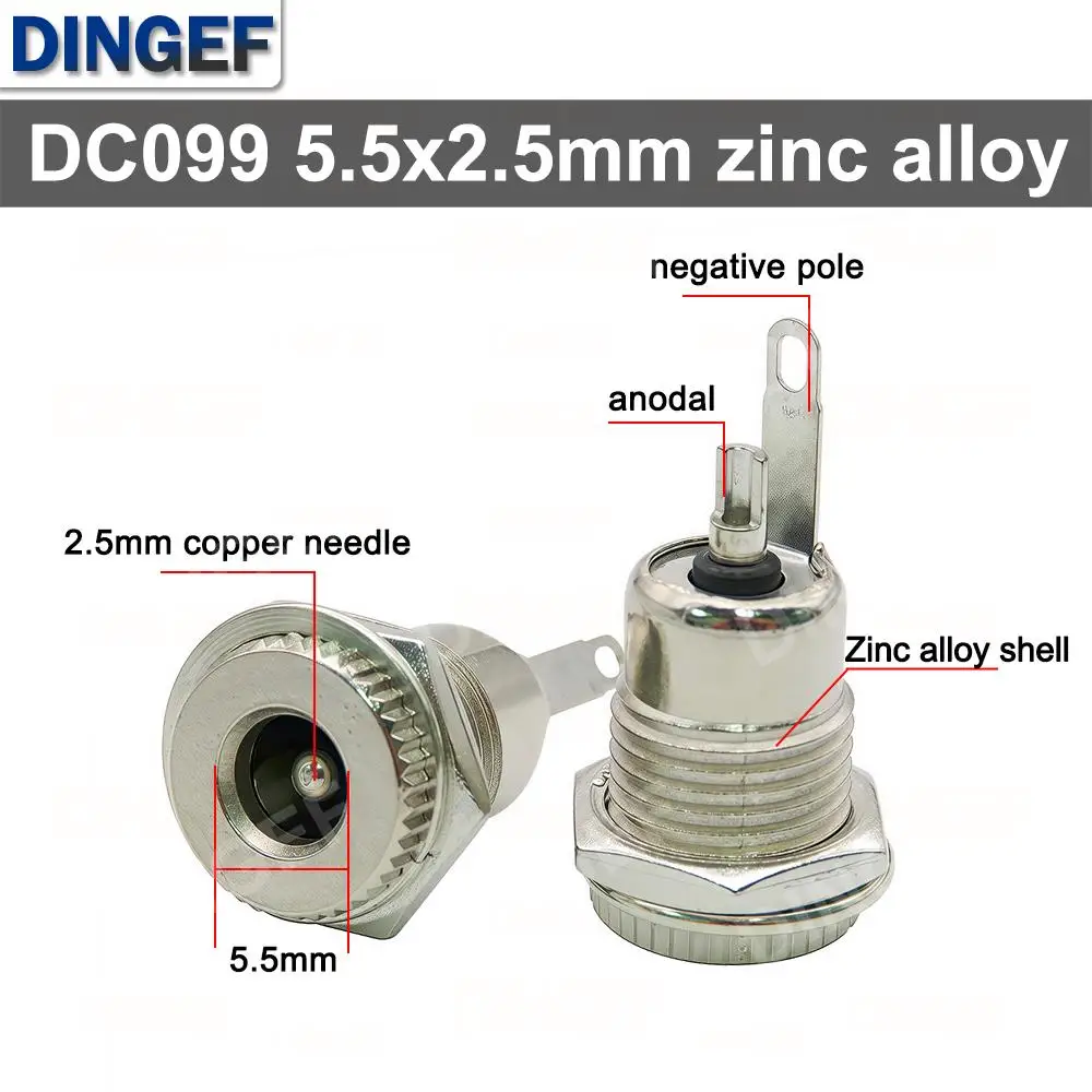 5 unids/lote DC099 5,5mm x 2,1mm toma de corriente CC conector hembra de montaje en Panel DC-099 de Metal agujero abierto 11MM 5,5*2,1 5,5*2,5 - imagen 5