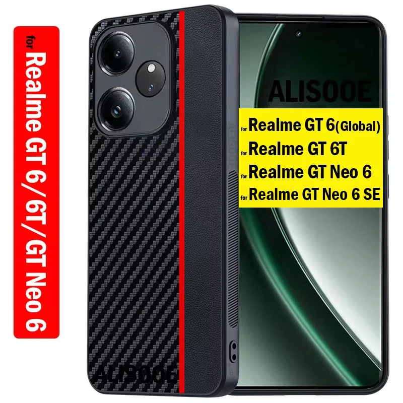 Para Realme GT 6 6T Neo 6 SE Funda de lujo con textura de fibra PU-Protección de cuero Capa Funda para Realme GT Neo 6 Funda a prueba de golpes
