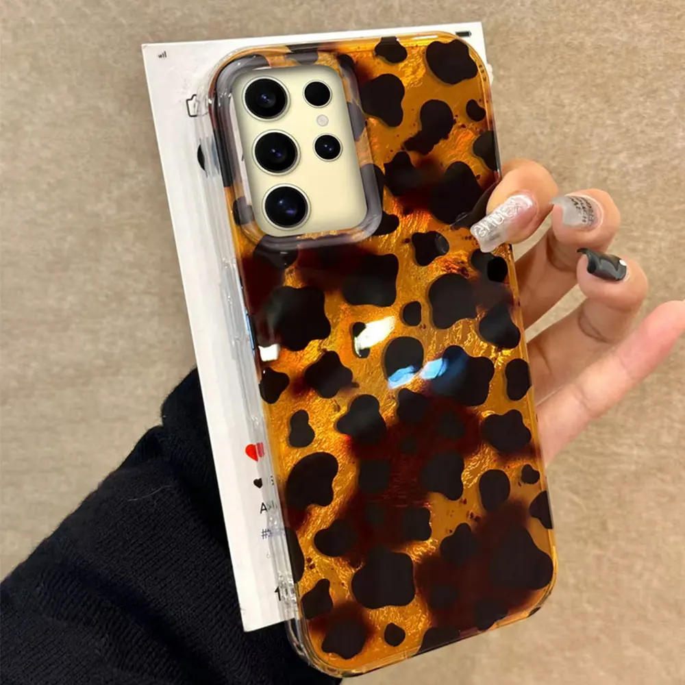 Funda de teléfono coreana con estampado de leopardo y marrón dorado para mujer, funda trasera Ultra para Samsung Galaxy S25 S24 S23 S22 S21 S20 FE Plus - imagen 5