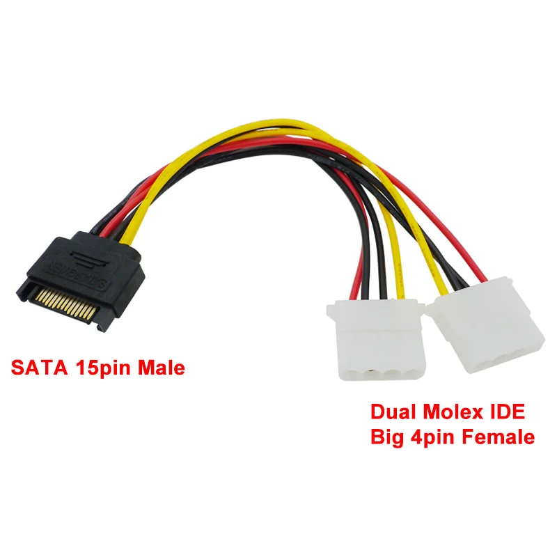 20cm SATA macho a doble 4 pines hembra modelo IDE fuente de alimentación Cable de ordenador Cable de disco duro Sata 1 a 2 4PIN molex IDE - imagen 2