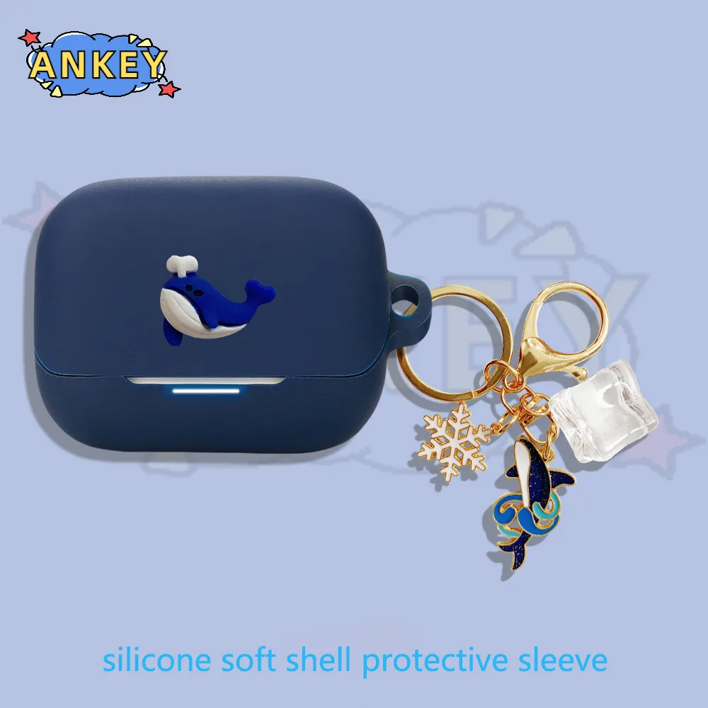 Funda para Anker Soundcore K20i, fundas de silicona con bonitos auriculares de tiburón, funda protectora suave para auriculares, piel para auriculares con colgante - imagen 3