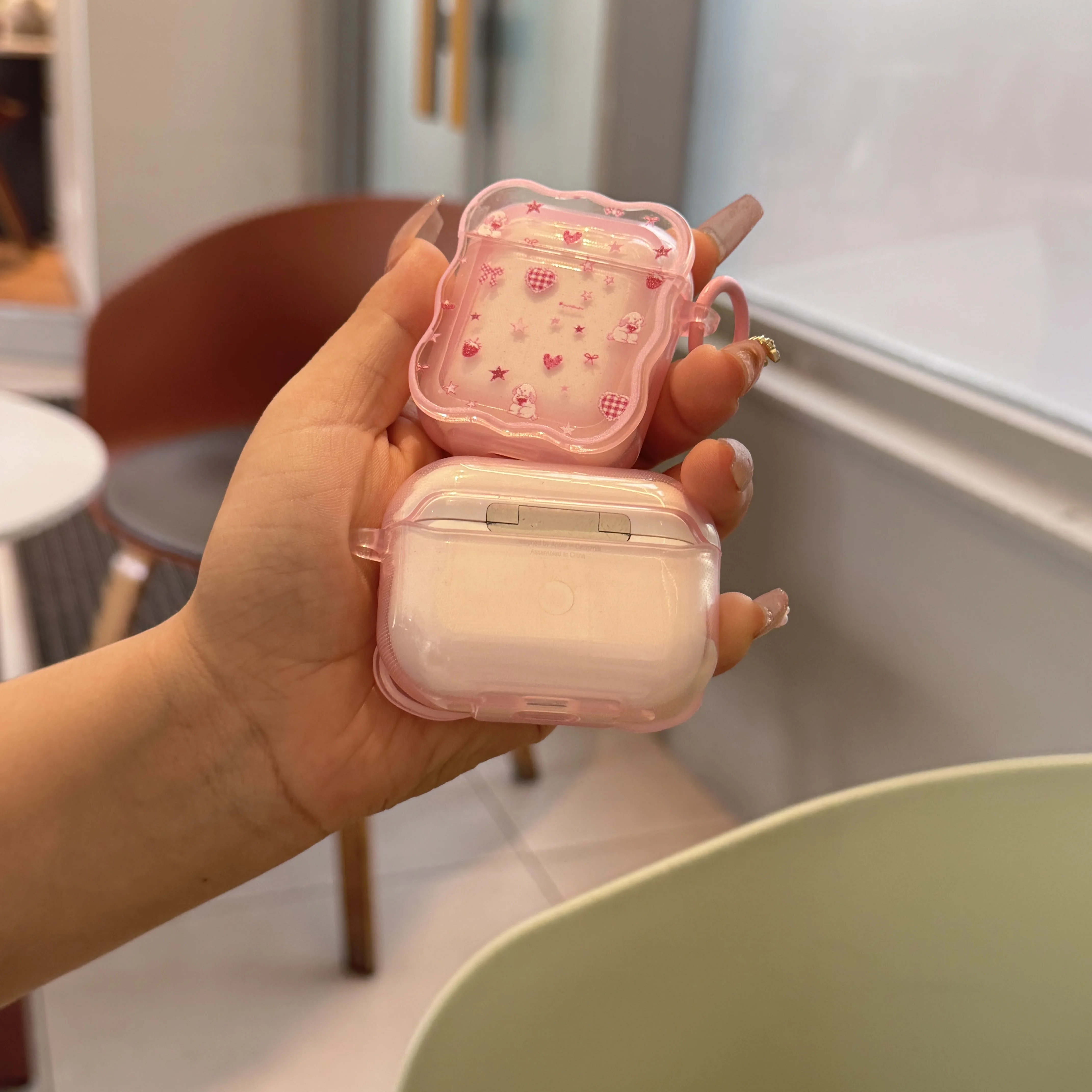 Funda transparente con flores rosas y ondas para auriculares, funda protectora para Airpods 1, 2, 3pro2, funda para auriculares - imagen 2