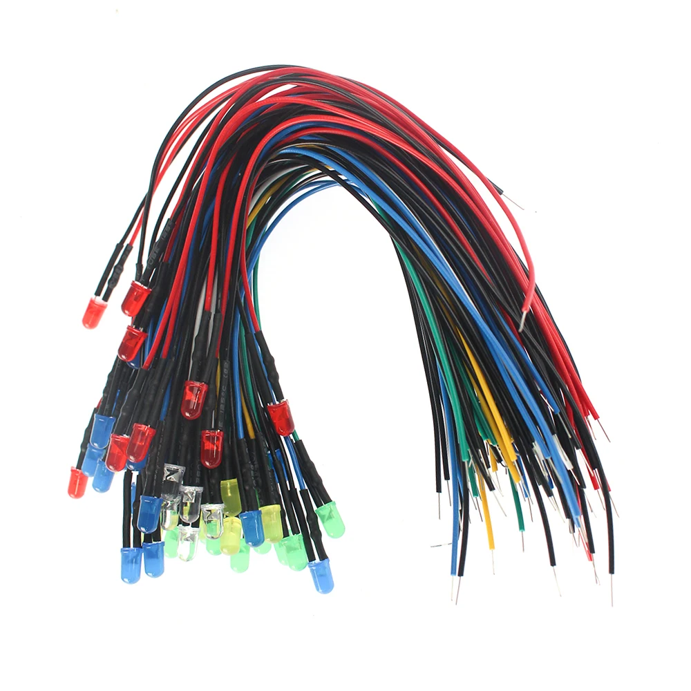 25/30/50 Uds 12V 5mm Kit de luces de diodos LED precableados rojo/verde/azul/blanco/naranja/amarillo diodos emisores de luz 20cm para Arduino - imagen 2