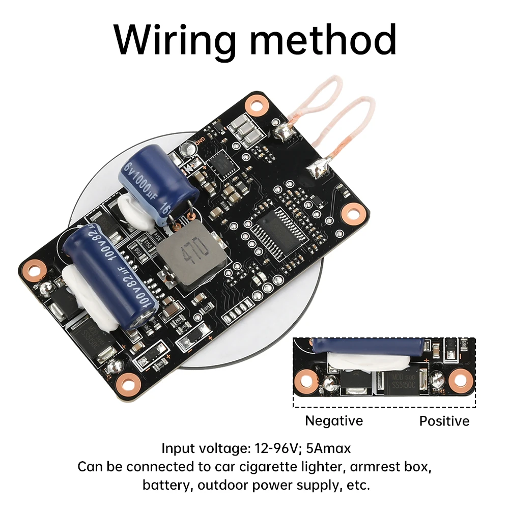 Módulo de carga inalámbrica de coche de alto voltaje de 20W DC 12-96V módulo transmisor PCBA de carga inalámbrica 12V 24V 72V 96V - imagen 2