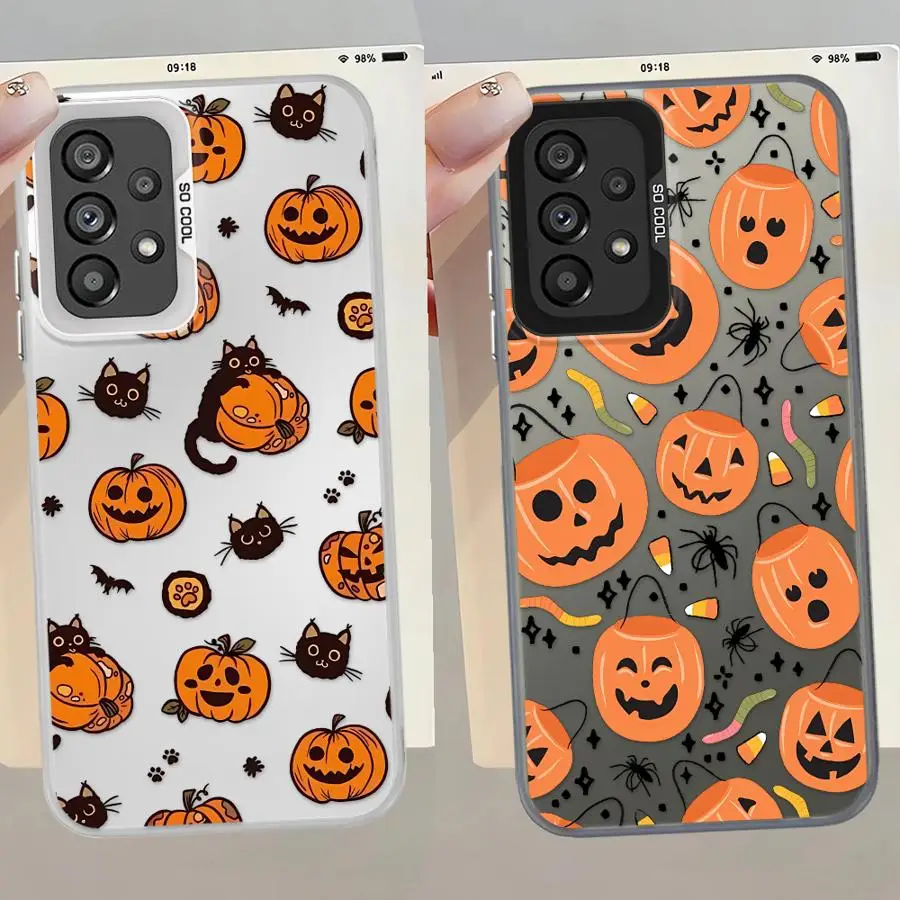 Funda trasera de teléfono para Samsung Galaxy A11 A06 A50 A15 A13 A20s A04e A03 A14 A16 A02 A12 moda Halloween calabaza gato