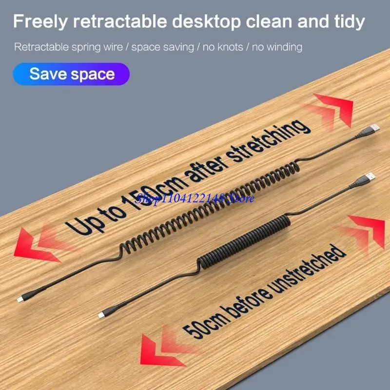 P9FA Cable carga retráctil USB A a tipo C 480 Mbps universal para dispositivos - imagen 2