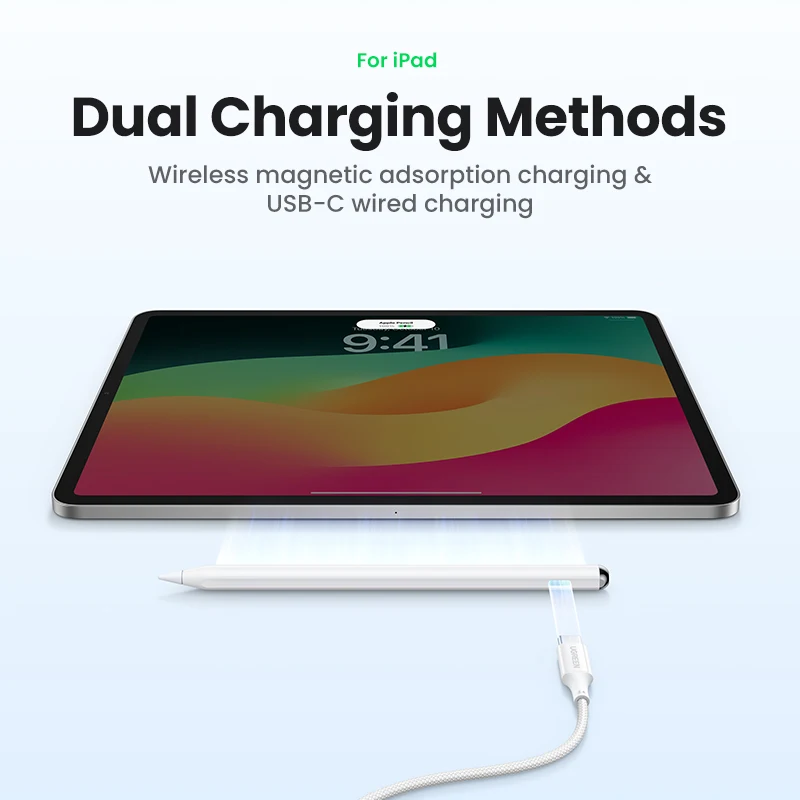 UGREEN Lápiz óptico para Apple Pencil Carga inalámbrica magnética Bluetooth Rechazo de palma Bolígrafos de inclinación Batería de larga duración para iPad Pro - imagen 3