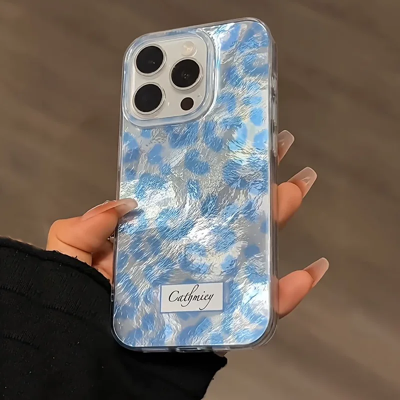 Para iPhone 17 16 15 14 13 12 11 Pro Max funda de silicona con estampado de leopardo azul para iPhone XS Max XR X 7 8 Plus 16E 17 Fundas de aire - imagen 3