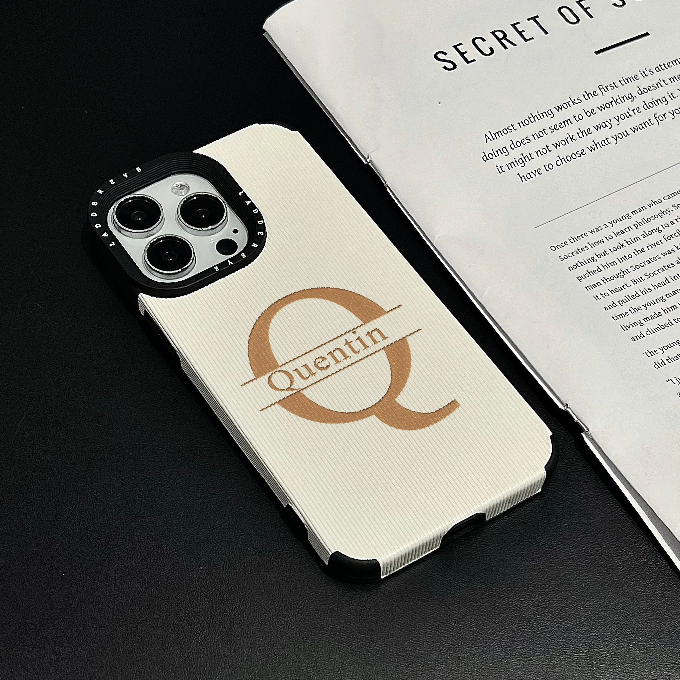 Funda personalizada con nombre y letras para iPhone 11, 12, 13, 14, 15 16 Pro Max Plus, cubierta de rayas verticales con grabado láser de lujo - imagen 5