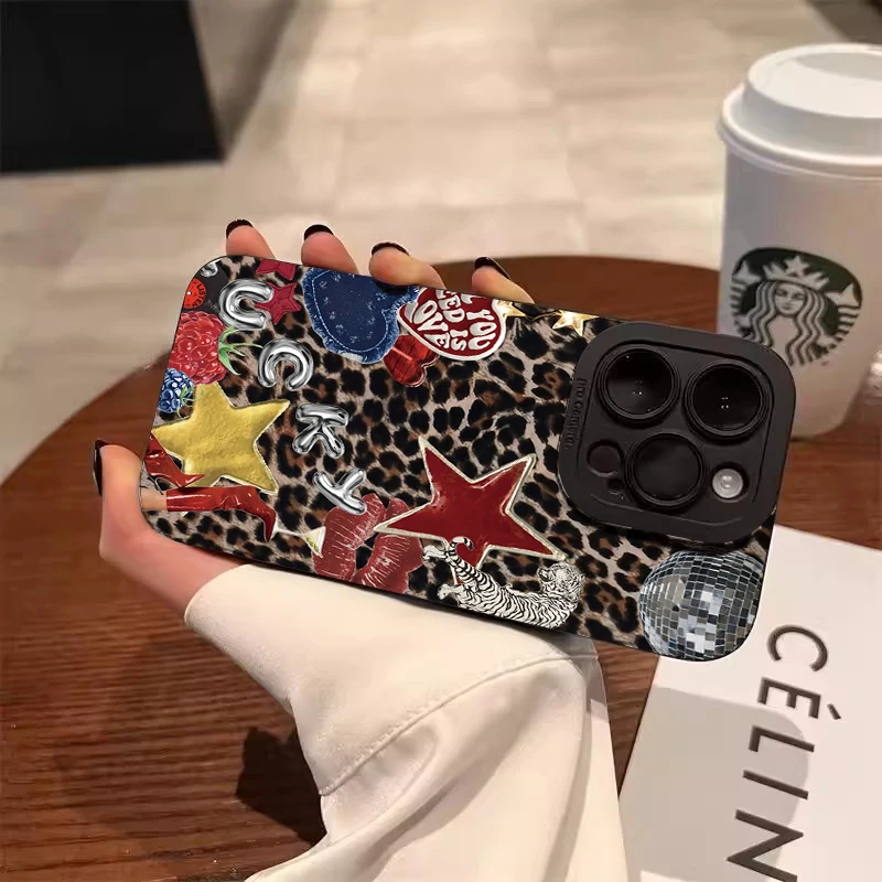 Funda de teléfono con estampado de guepardo, diseño de estrella y leopardo Vintage, para iPhone 16E 16 15 14 13 12 11 Pro Max XS X XR 7 8 Plus 16 - imagen 2
