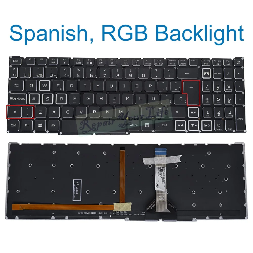 Teclado retroiluminado español latino LA para Acer Nitro 5 AN515-55 AN515-57 59F7 73X5 AN515-56 AN515-45 portátil para juegos RGB LG5P-A52BWL