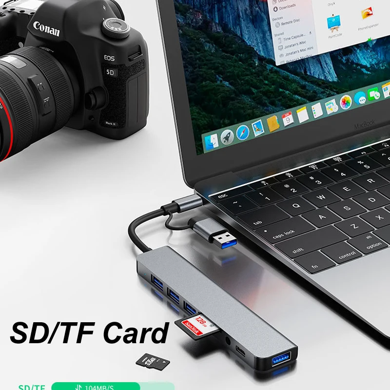TYPE-C USB 8 en 1, concentrador de 3,0 MM, lector de tarjetas SD TF, estación de acoplamiento, transmisión de alta velocidad de 5Gbps, divisor USB tipo C a USB O - imagen 4