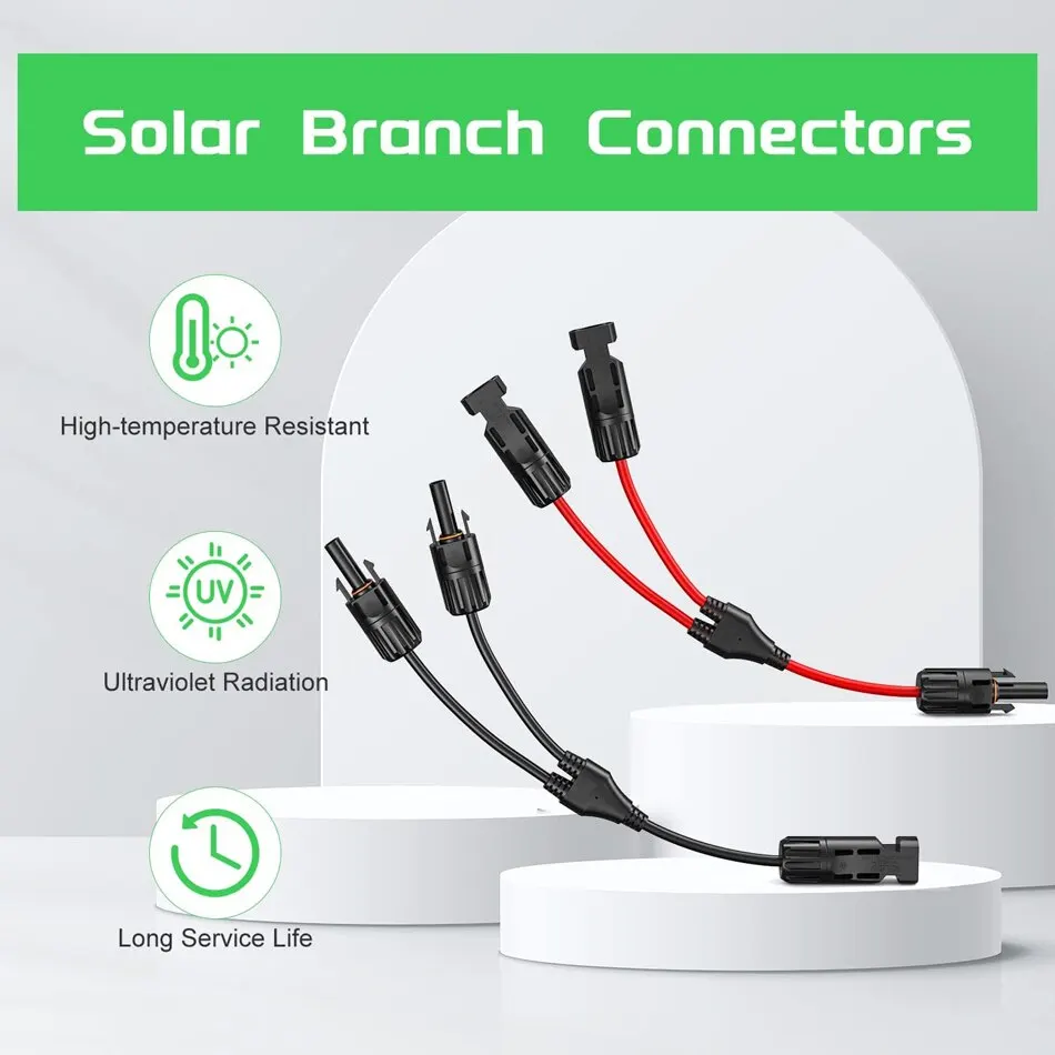 Conectores de energía Solar 30A, Cable de rama en Y, adaptador paralelo de Cable Solar en par para Panel Solar 1 x M/FF + 1 x F/MM, negro Y rojo