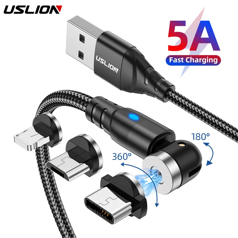 USLION-Cable USB magnético LED 540, Cable de carga rápida tipo C, cargador magnético, Cable Micro USB C para iPhone 11 8 XS Max Xiaomi - imagen 2