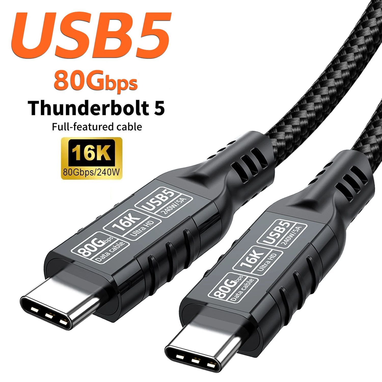 USB 5 PD240W 80Gbps Thunderbolt 5 Cable tipo C 16K 8K 48V/5A tipo C a USB C para iphone 16 Pro Tablet Switch Laptop MacBook Pro