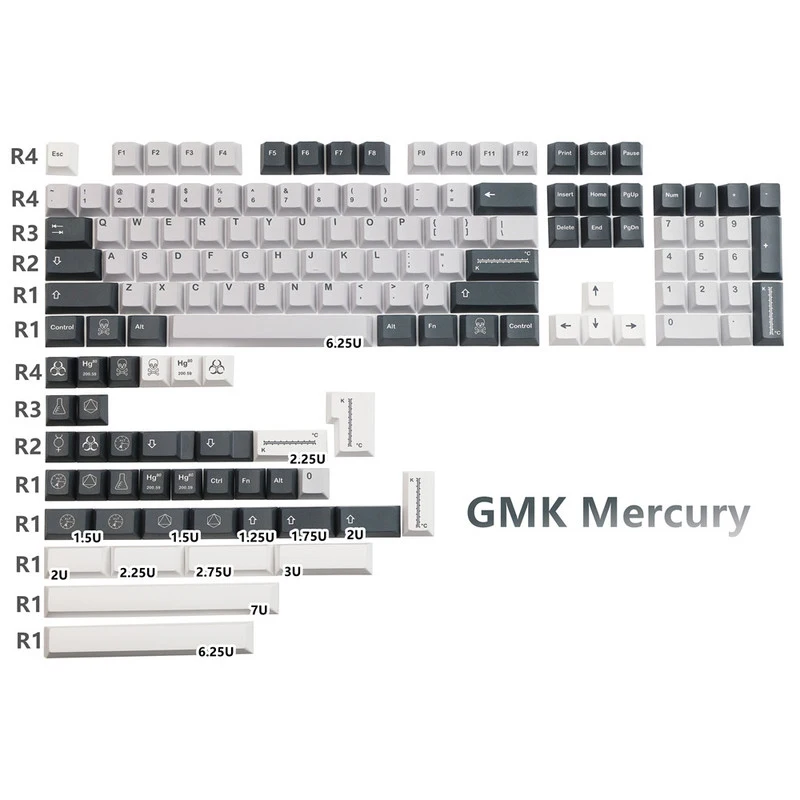 140 teclas GMK Mercury Keycaps PBT Dye Subbed Key Caps Cherry Profile Keycap con 2.25U 2.75U 3U 7U Barra espaciadora ISO Enter