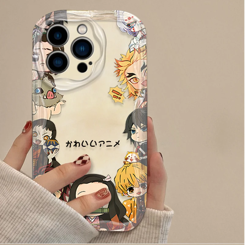 Preciosa funda de onda suave Demon Slayer para iPhone 16 15 14 13 12 11 Pro Max X XR XS 8 7 Plus SE 2020, funda trasera de silicona a prueba de golpes - imagen 3