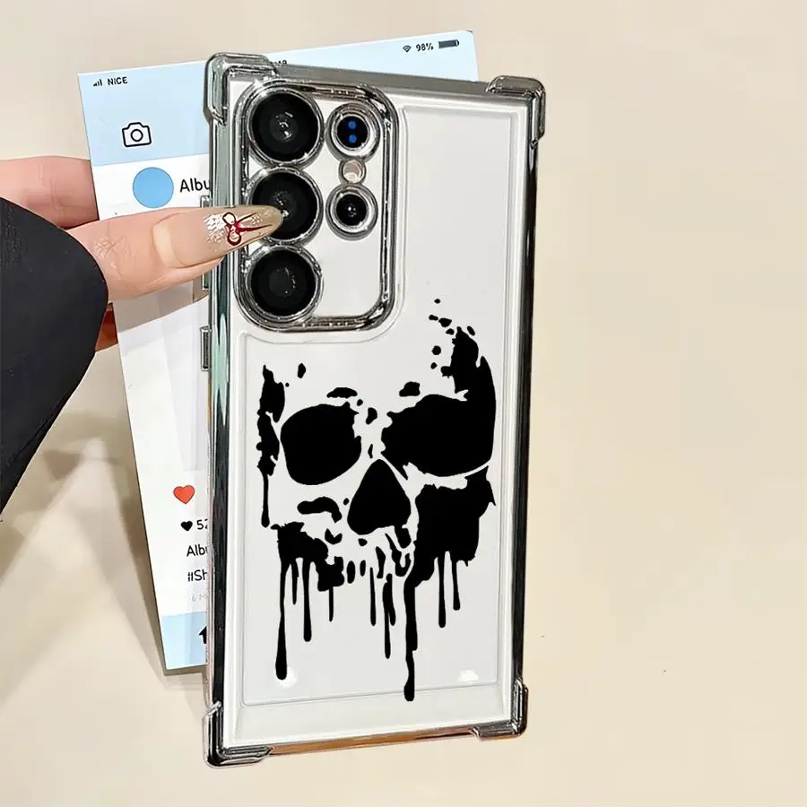 Funda transparente para teléfono Samsung Galaxy S23 S24 S25 Edge S20 FE S22 Ultra S21 Plus, cuatro patrones de calaveras espeluznantes - imagen 4
