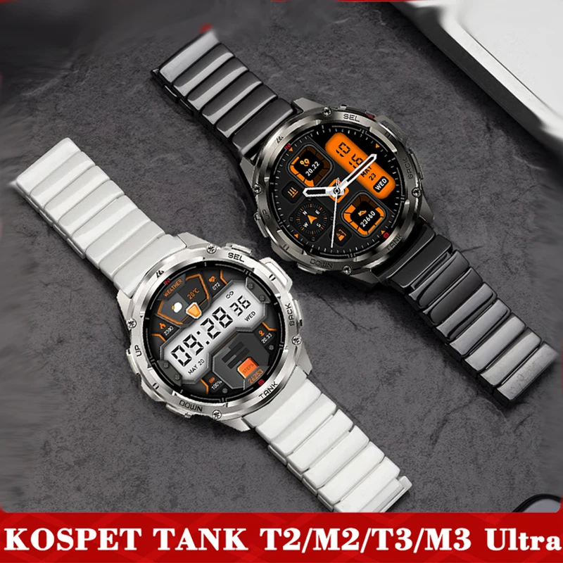 Correa de reloj de cerámica de 22mm para KOSPET TANK T2 T3 M2 M3, pulsera con hebilla de mariposa para TANK T3 M3 Ultra Correa
