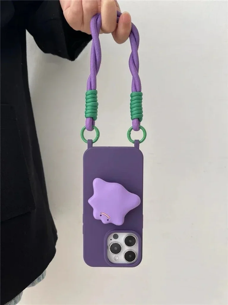 Funda de silicona con correa de muñeca para iphone, carcasa con cordón cruzado, collar de dibujos animados, soporte para teléfono, 16 Pro Max Plus - imagen 4