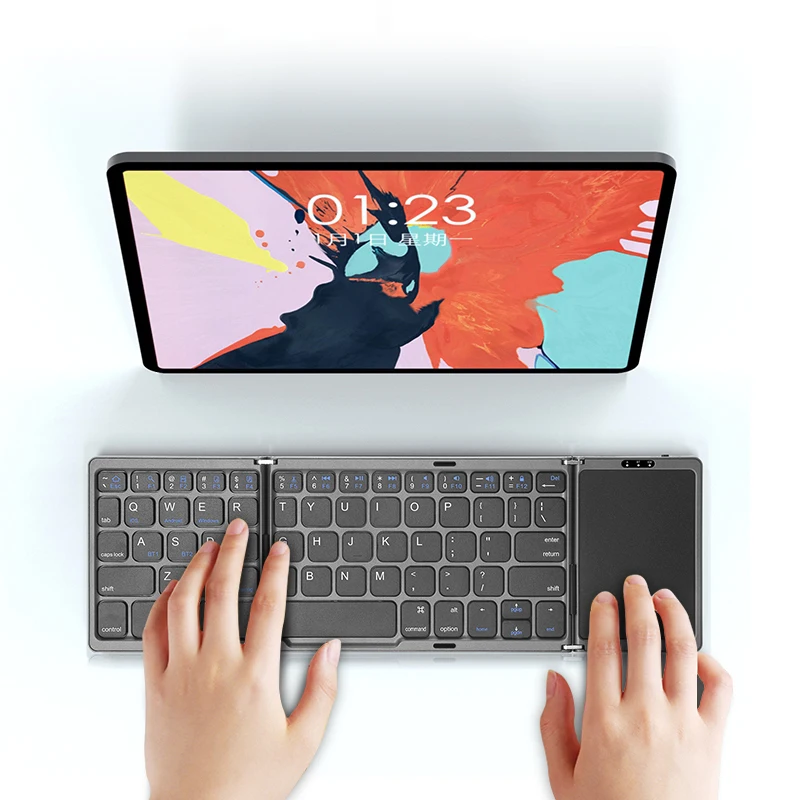 HUWEI Mini teclado Bluetooth inalámbrico plegable ruso español árabe hebreo portugués con panel táctil para Windows, Android, IOS - imagen 4