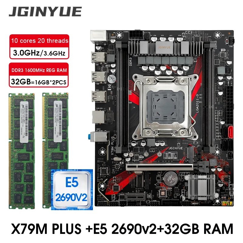 Kit de montaje de placa base X79 M-PLUS LGA 2011 M-ATX con CPU Xeon E5 2690 v2 y memoria DDR3 de 32GB 1600MHz M.2 NVME SATA 3,0