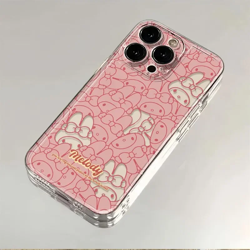 Funda de teléfono de dibujos animados Kawaii My Melody de pantalla completa para iPhone 11 12 13 14 15 16 17 Pro Max X XR XS XSMAX SE 7 8 Plus Y2K