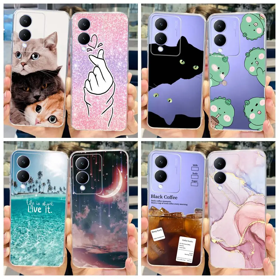 Funda trasera de silicona transparente para Vivo Y17s 2023, Protector de gato encantador, parachoques suave para Vivo Y17s 4G Y 17s VivoY17s