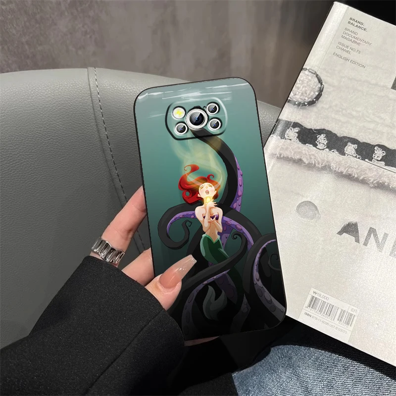Disney-funda de móvil de la Sirenita Ariel, carcasa trasera negra para Xiaomi Mi Poco F5 F4 F3 X6 X5 X4 X3 M6 M5S M4 M3 C65 Pro GT NFC 5G - imagen 3