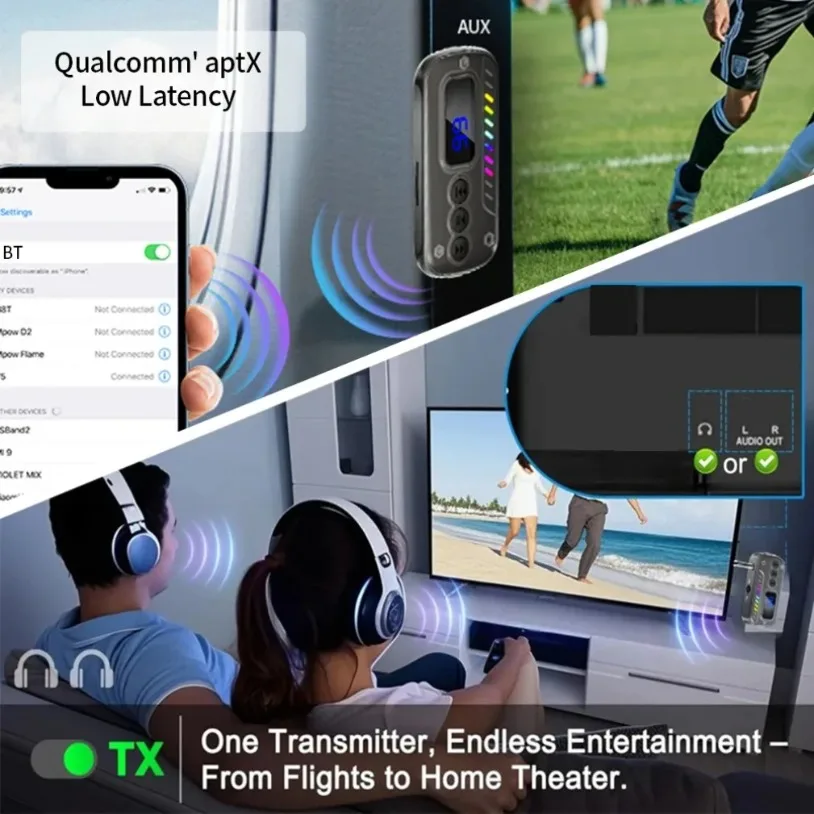 Transmisor receptor Bluetooth 5,3 2 en 1, adaptador de Audio inalámbrico, conector auxiliar de 3,5mm para música de coche, receptor de auriculares, manos libres - imagen 5