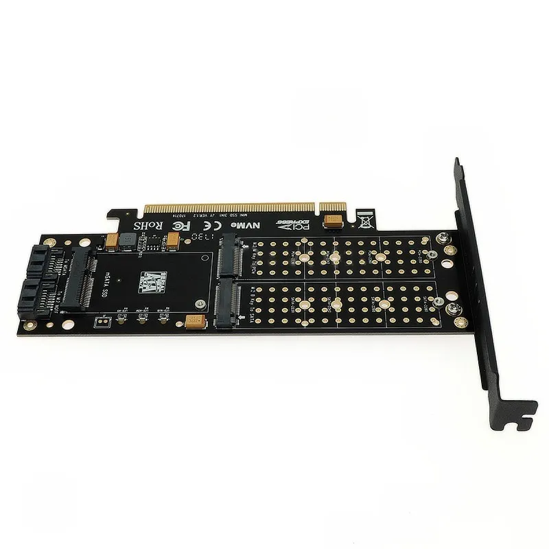 Adaptador PCI-E 3,0 X16 a M.2 SSD PCIE a M2 Raiser M Key B Key mSATA 2x7pin SATA Port NVME M2 SSD AHCI mSATA 3 en 1 Riser Card - imagen 2