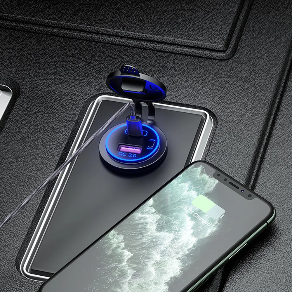 Cargador de coche Quick Charge 3,0 Dual USB + tipo C resistente al agua 12V/24V QC3.0 tipo C USB cargador rápido conector de toma de corriente - imagen 4