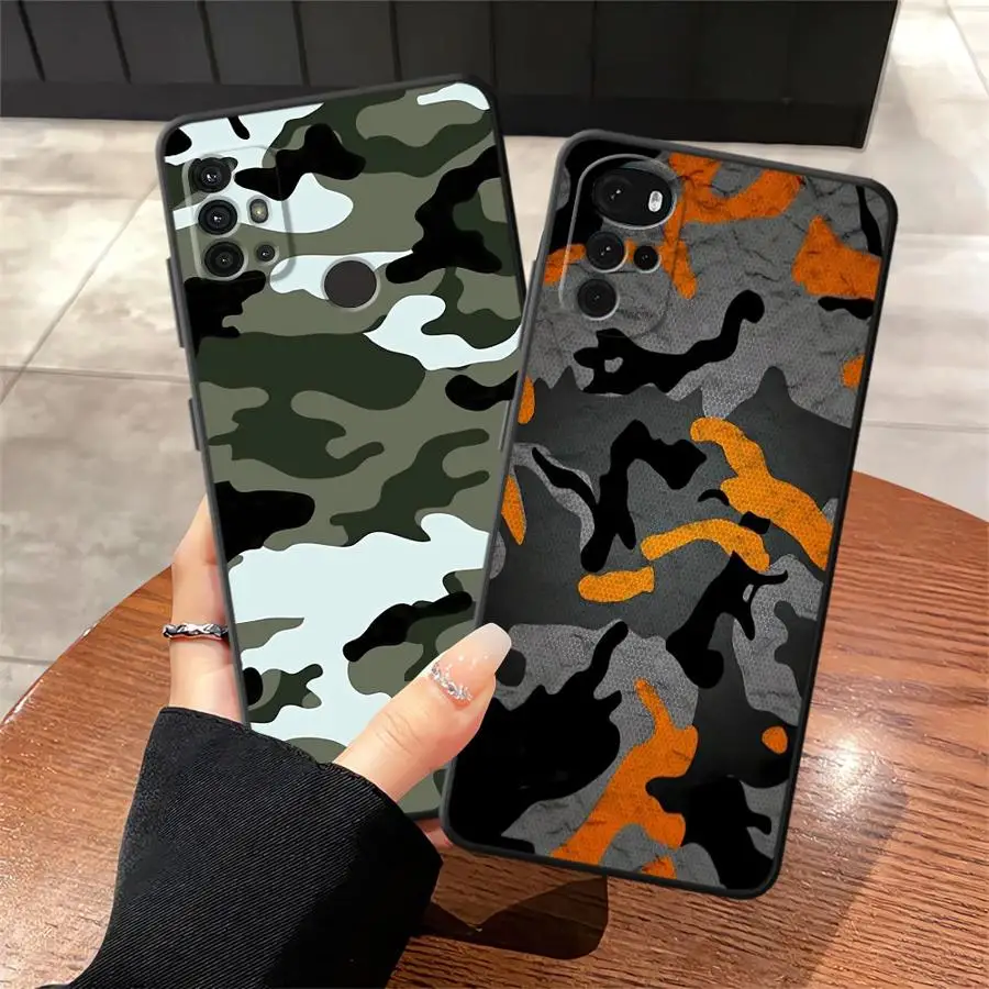 Funda con patrón de camuflaje para Motorola Mot G52 G60 G51 G73 Edge 20 Pro 30 Lite G60s G32 G71 G22 Edge40 G50 G53 G30 negro suave