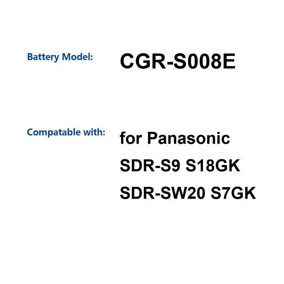 Cgr-S008E Batería de cámara de 1400 Mah Buen rendimiento de baja temperatura para Panasonic Sdr-S9 S18GK Sdr-SW20 S7GK