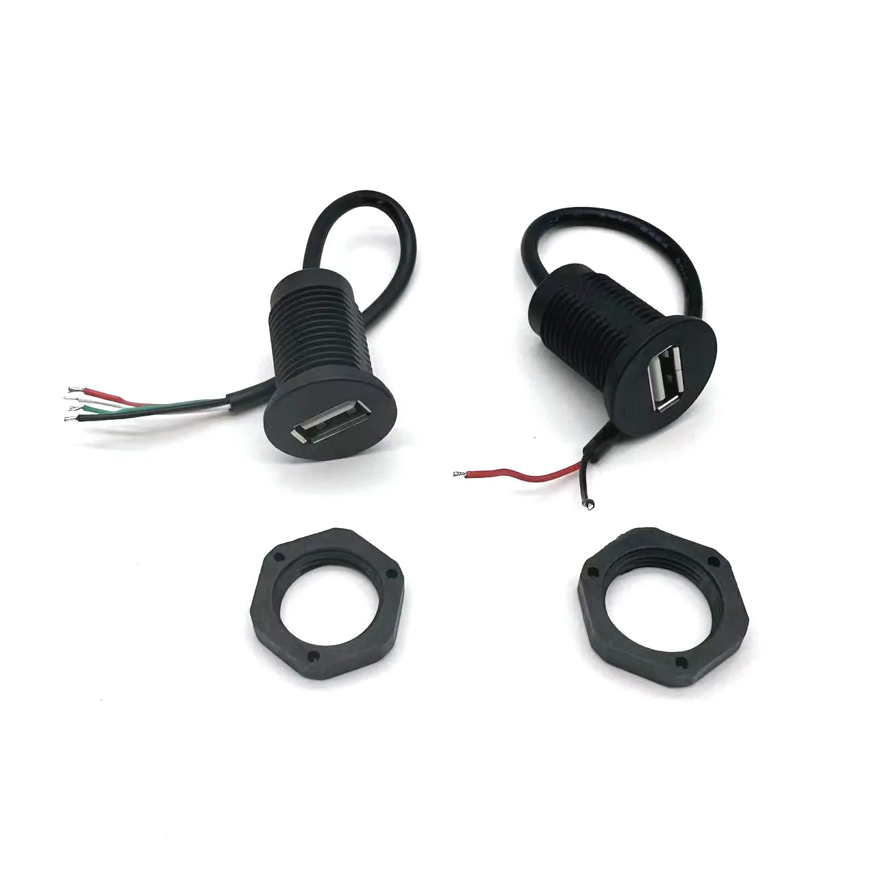 Rosca de instalación M18, toma de corriente hembra USB 2,0, conector de puerto de carga de 2 pines y 4 pines con cable, toma de cargador USB resistente al agua - imagen 2