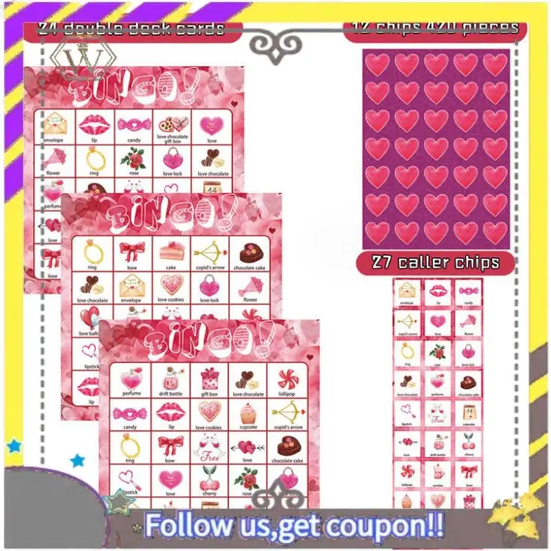 Nuevas tarjetas de juego de Bingo para el Día de San Valentín, piezas de repuesto para 24 jugadores para juegos de tarjetas de fiesta para niños, juegos de aula escolar, suministro de fiesta de amor - imagen 2
