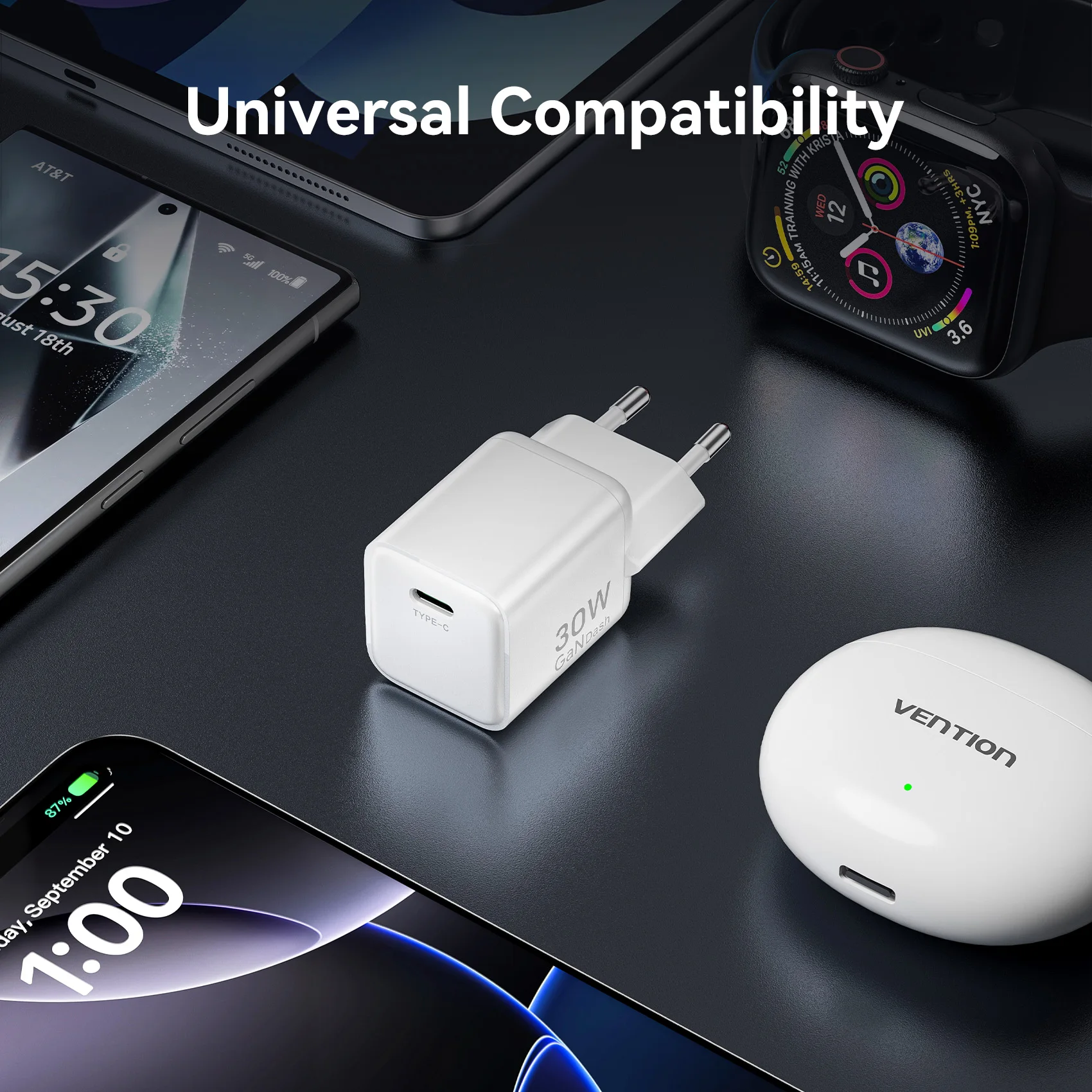 Cargador Vention 30W GaN para iPhone 16 15 14 13 Samsung S25 S24 cargador rápido PD3.0 QC3.0 cargador de teléfono tipo C cargador de tabletas - imagen 5