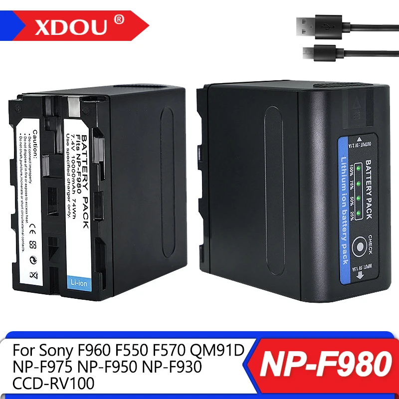 Probty 10000mAh NP-F980 NP-F970 NPF960 NP F970 batería con salida de carga USB para Sony PLM-100 CCD-TRV35 MVC-FD91 MC1500C - imagen 2