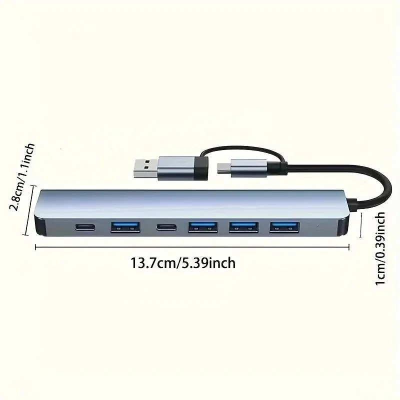 7 puertos USB 3,0 HUB tipo C HUB expansor adaptador OTG de alta velocidad estación de acoplamiento para PC Macbook portátil disco duro ratón teclado - imagen 2