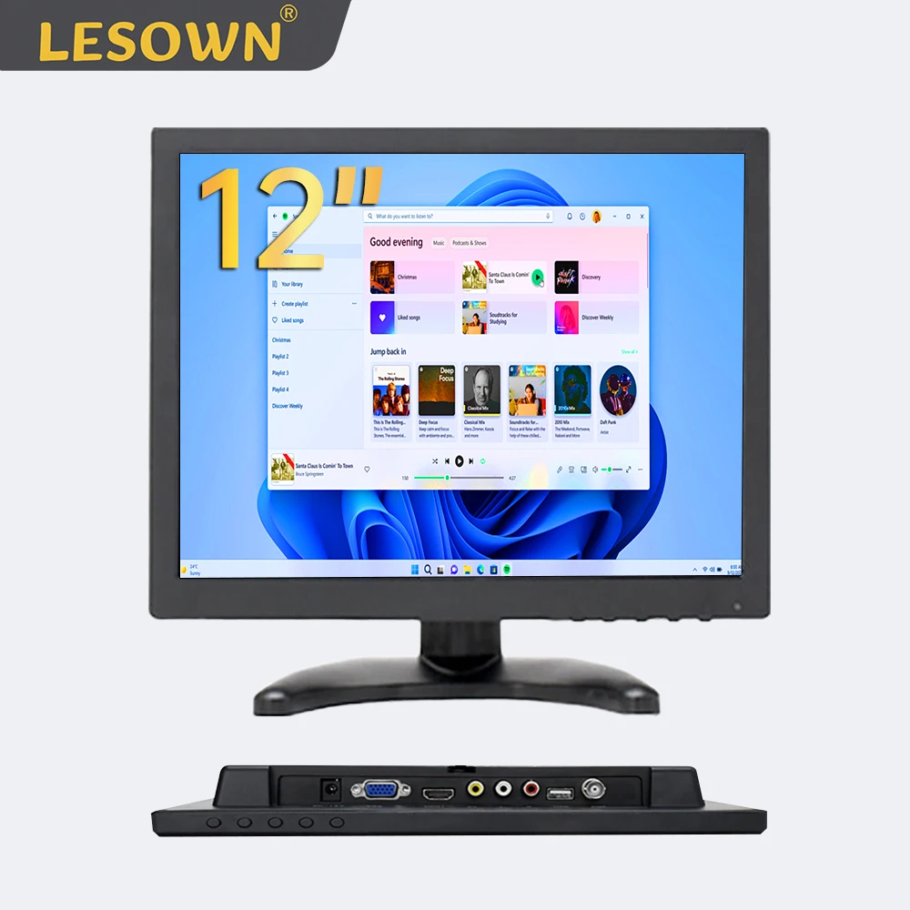 LESOWN-Monitor LCD para seguridad del hogar, pantalla pequeña de 12 pulgadas, 4:3, 1024x768 HD, táctil, VGA, HDMI, AV, BNC, interfaz USB, para estacionamiento, PC