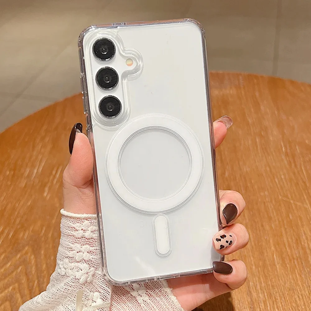 Funda magnética Original Magsafe para Samsung Galaxy S25 S24 S21FE S22 Plus S23 Ultra Plus, funda transparente a prueba de golpes con carga inalámbrica - imagen 2