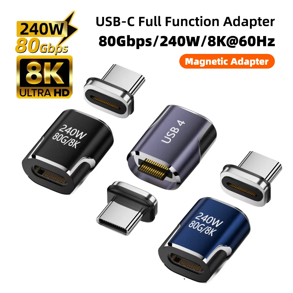 USB4 Thunderbolt4/3 adaptador magnético USB C a tipo C 240W 80Gbps Cable convertidor de carga magnético de carga rápida adaptador 8K para Mac