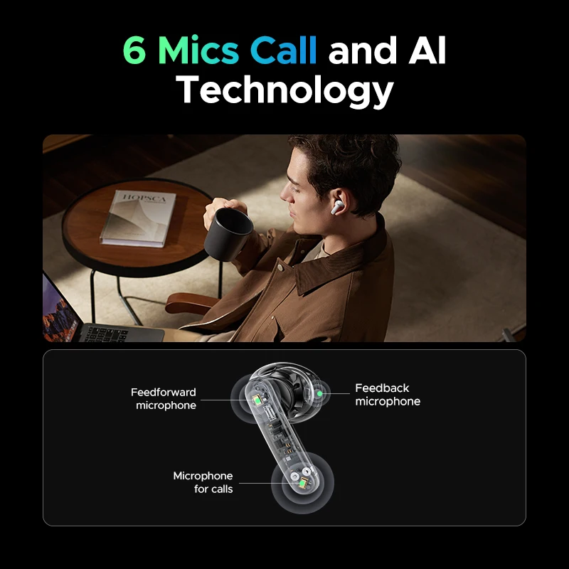 UGREEN LightBuds Pro Auriculares semiabiertos Auriculares inalámbricos Bluetooth ANC Auriculares adaptables con cancelación activa de ruido LDAC de alta resolución - imagen 5