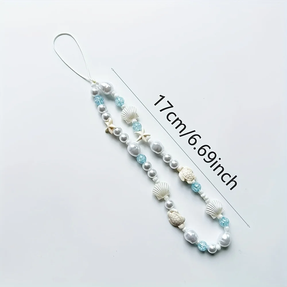 Cordón para teléfono móvil tejido de concha estilo océano para vacaciones, serie de playa, estrella de mar, cuentas, teléfono móvil con colgante para cámara - imagen 4