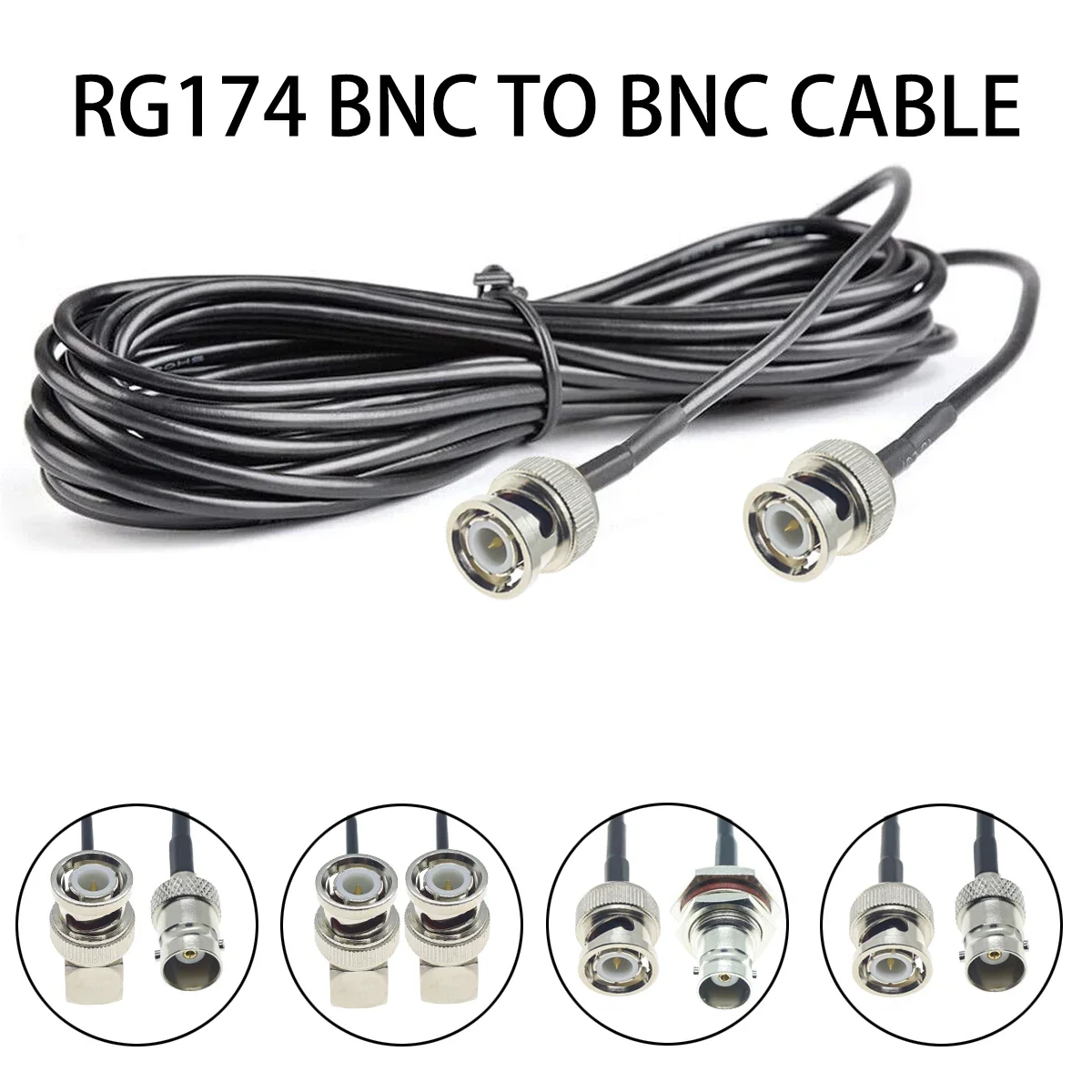 Cable RG174 BNC a BNC macho hembra conector de tuerca conector extensión de ángulo recto RF Coaxial puente Pigtail 1M 5m 10M 15M