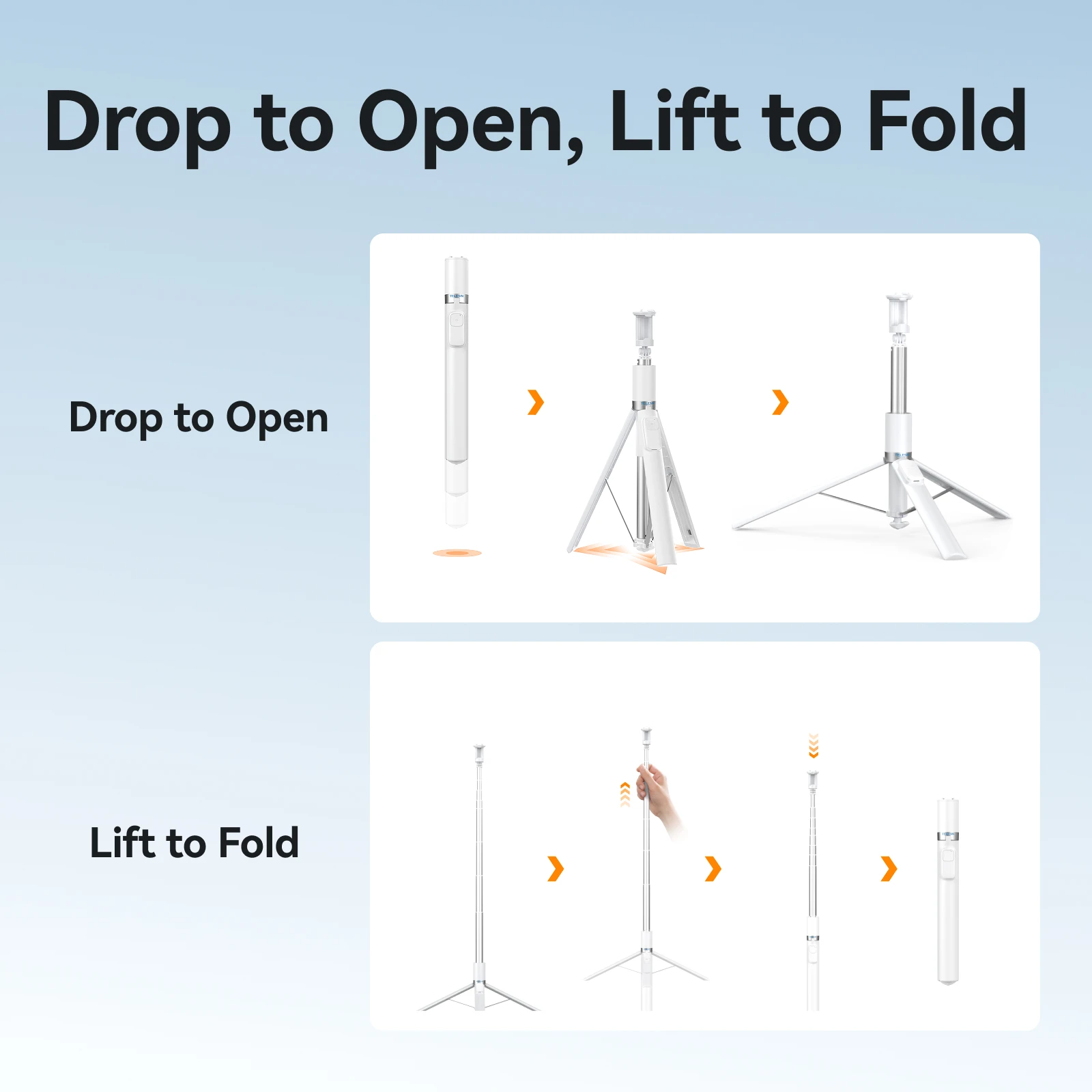 Palo selfie con trípode con apertura automática TELESIN 1,7M 360 °   Control remoto inalámbrico del palillo selfie de la rotación ajustable para el teléfono elegante - imagen 3