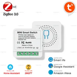 Zigbee 3,0 Mini interruptor inteligente 2 vías 16A Tuya interruptores de relé módulo funciona con Alexa Google Home asistente Smart Life 2MQTT