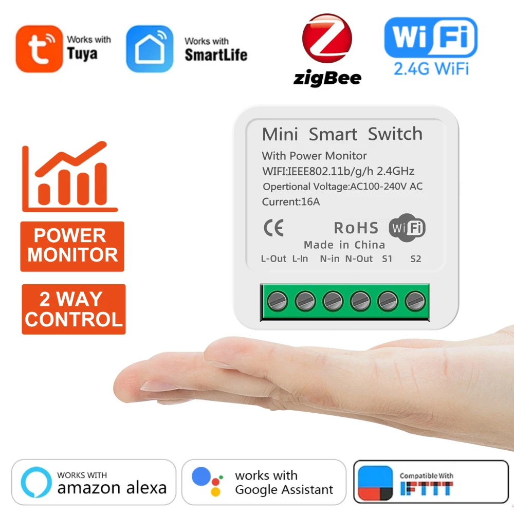 Módulo de interruptor inteligente Tuya 16A ZigBee WiFi con Monitor de potencia disyuntor de Control bidireccional funciona con la aplicación Alexa Google Home Smart Life - imagen 2