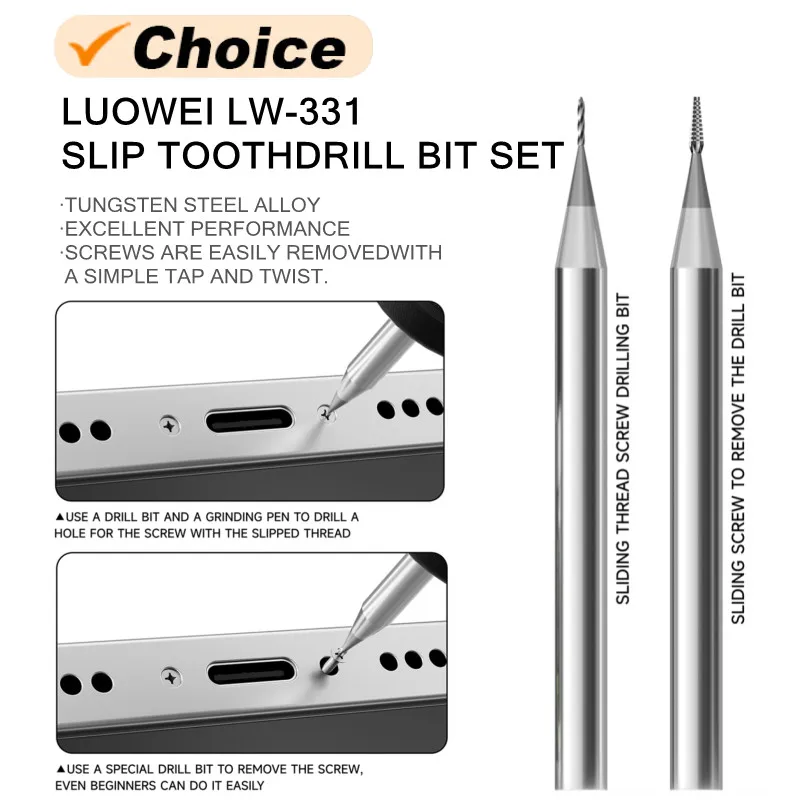 LUOWEI LW-331 Juego de brocas con dientes deslizantes, aleación de acero de tungsteno, elimina rápidamente el tornillo deslizable sin dañar el marco, reparación de teléfonos